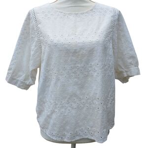 Indigo Poppy Cotton Eyelet Top Drawn Thread White Medium